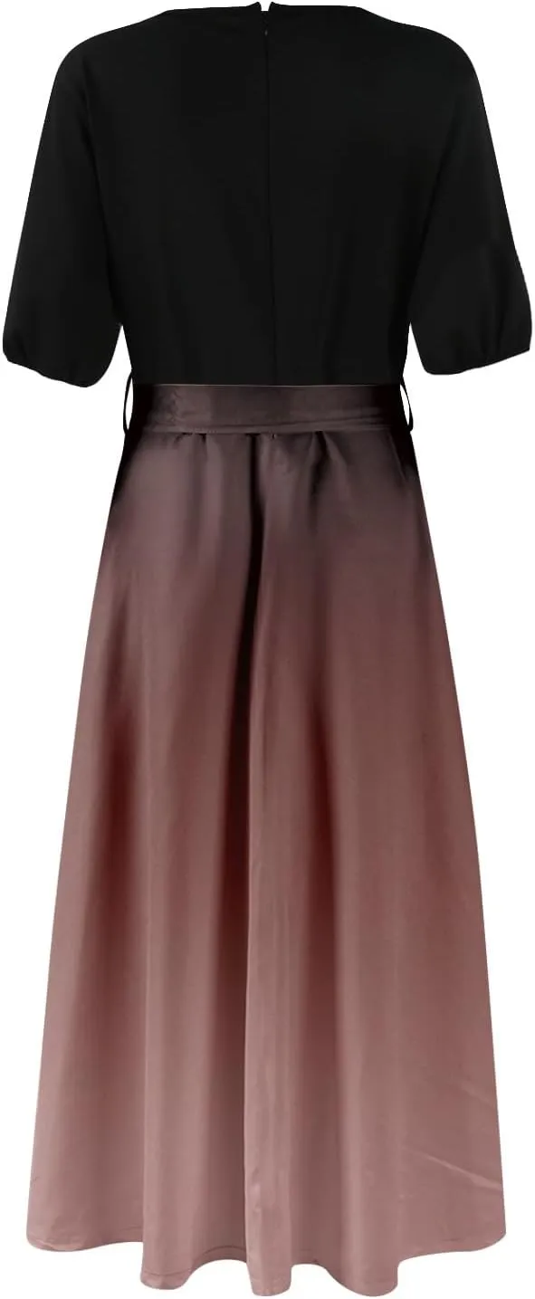 Maxi Dresses for Women 2025 Summer V Neck Floral Maxi Dress Trendy Short Sleeve Split A Line Long Dresses with Belt