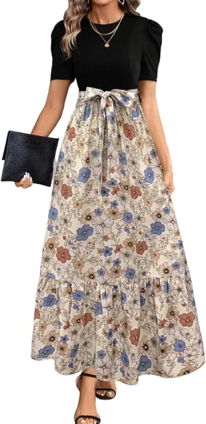 Maxi Dresses for Women 2025,Patchwork Womens Easter Dresses Wedding Guest Formal Spring Summer Wrap Dress for Women