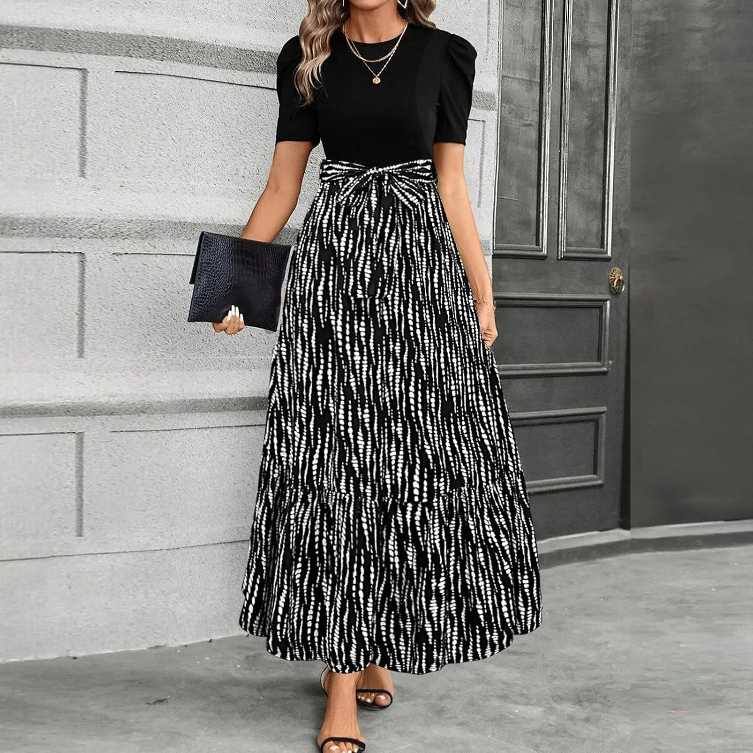 Maxi Dresses for Women 2025,Patchwork Womens Easter Dresses Wedding Guest Formal Spring Summer Wrap Dress for Women