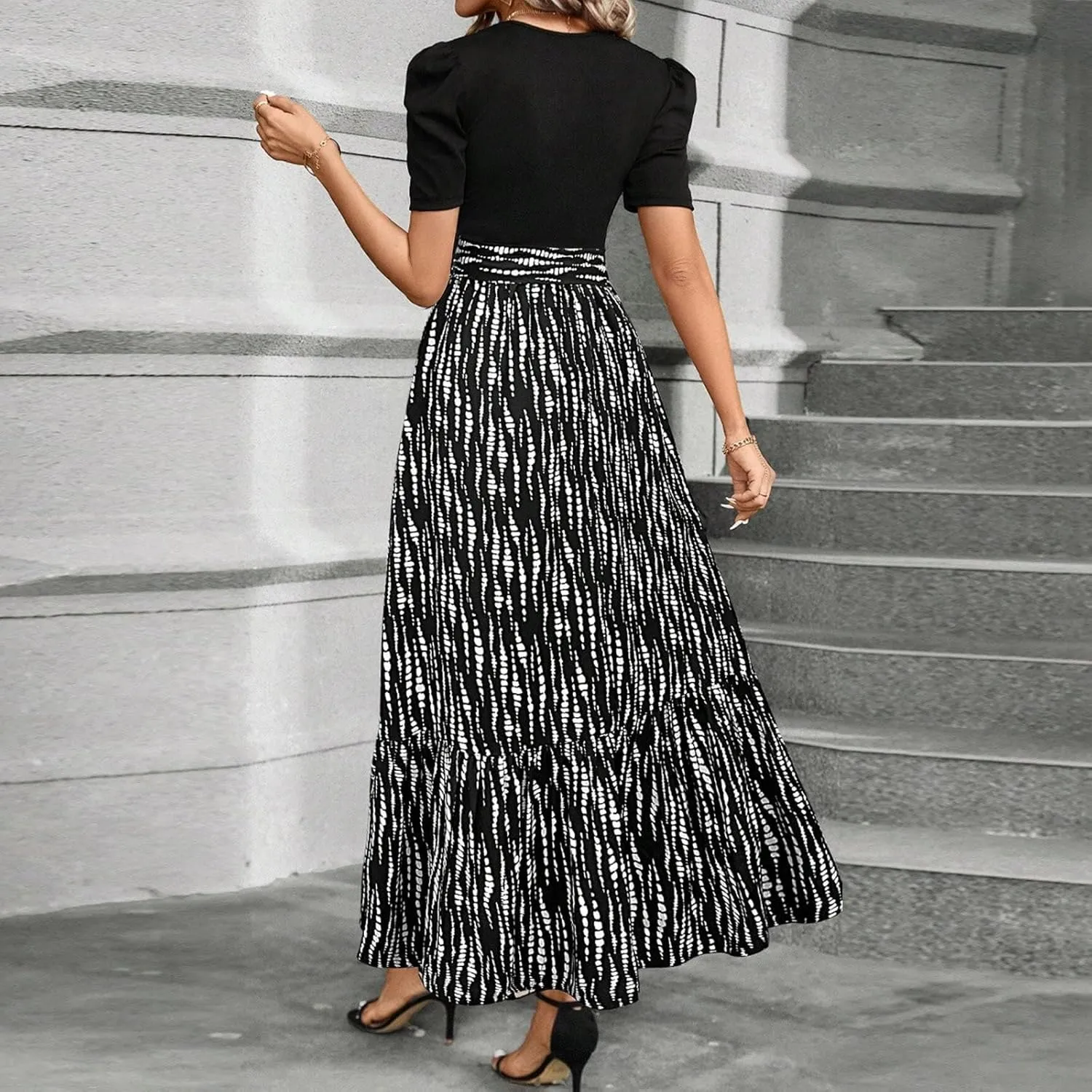 Maxi Dresses for Women 2025,Patchwork Womens Easter Dresses Wedding Guest Formal Spring Summer Wrap Dress for Women