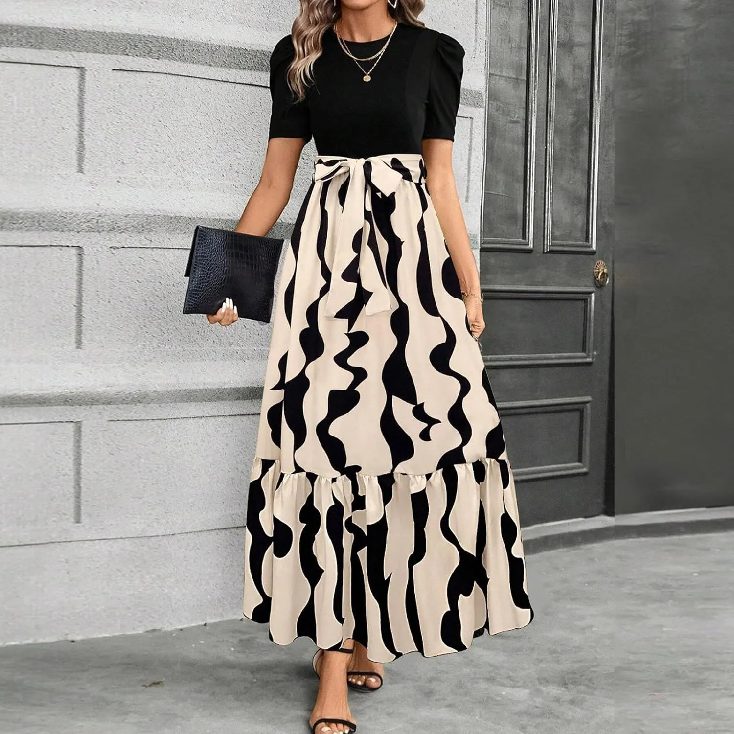 Maxi Dresses for Women 2025,Patchwork Womens Easter Dresses Wedding Guest Formal Spring Summer Wrap Dress for Women
