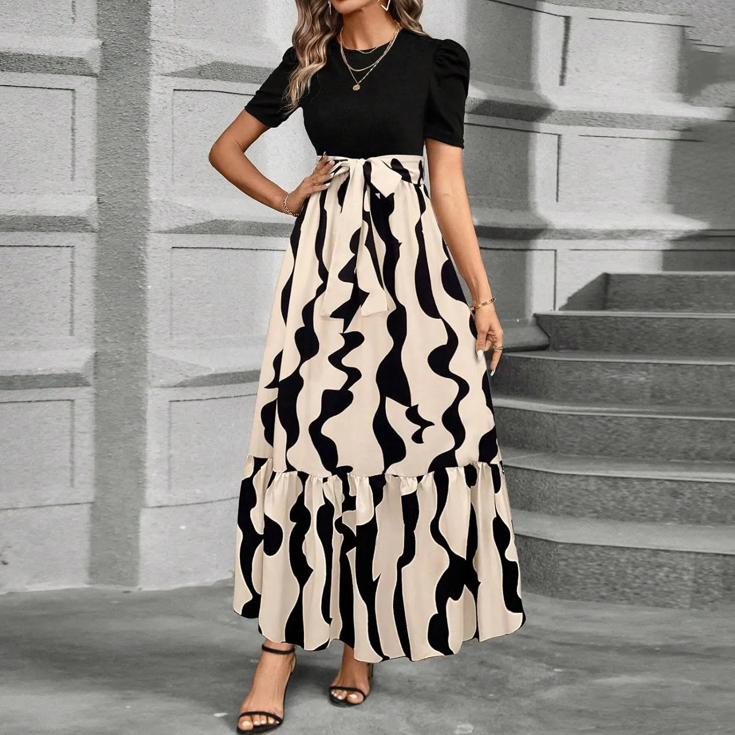 Maxi Dresses for Women 2025,Patchwork Womens Easter Dresses Wedding Guest Formal Spring Summer Wrap Dress for Women