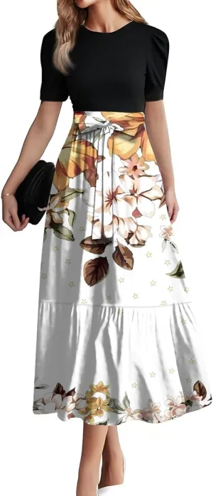 Maxi Dresses for Women 2025,Patchwork Womens Easter Dresses Wedding Guest Formal Spring Summer Wrap Dress for Women