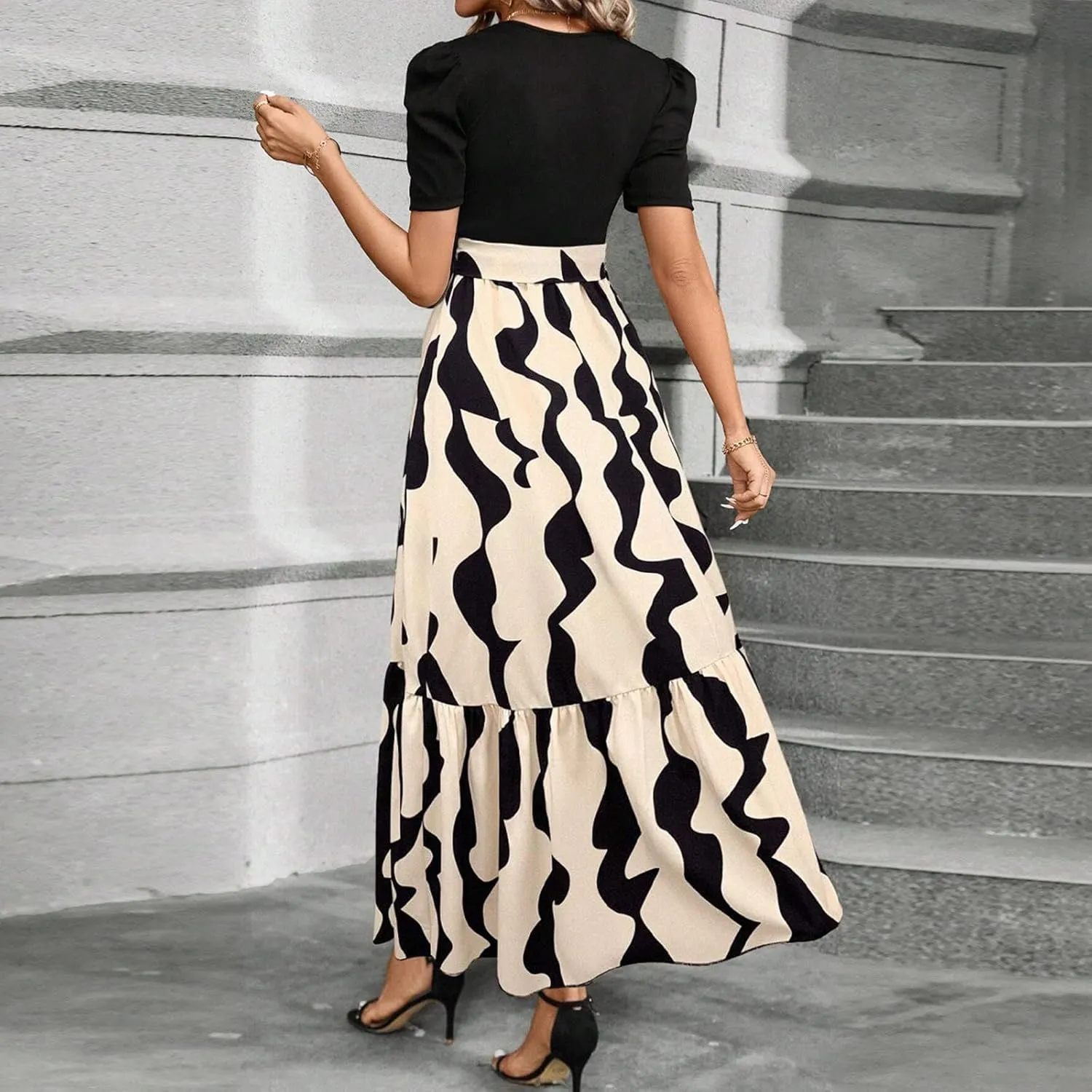Maxi Dresses for Women 2025,Patchwork Womens Easter Dresses Wedding Guest Formal Spring Summer Wrap Dress for Women
