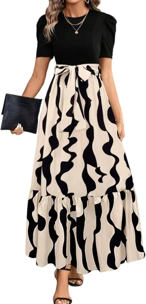 Maxi Dresses for Women 2025,Patchwork Womens Easter Dresses Wedding Guest Formal Spring Summer Wrap Dress for Women
