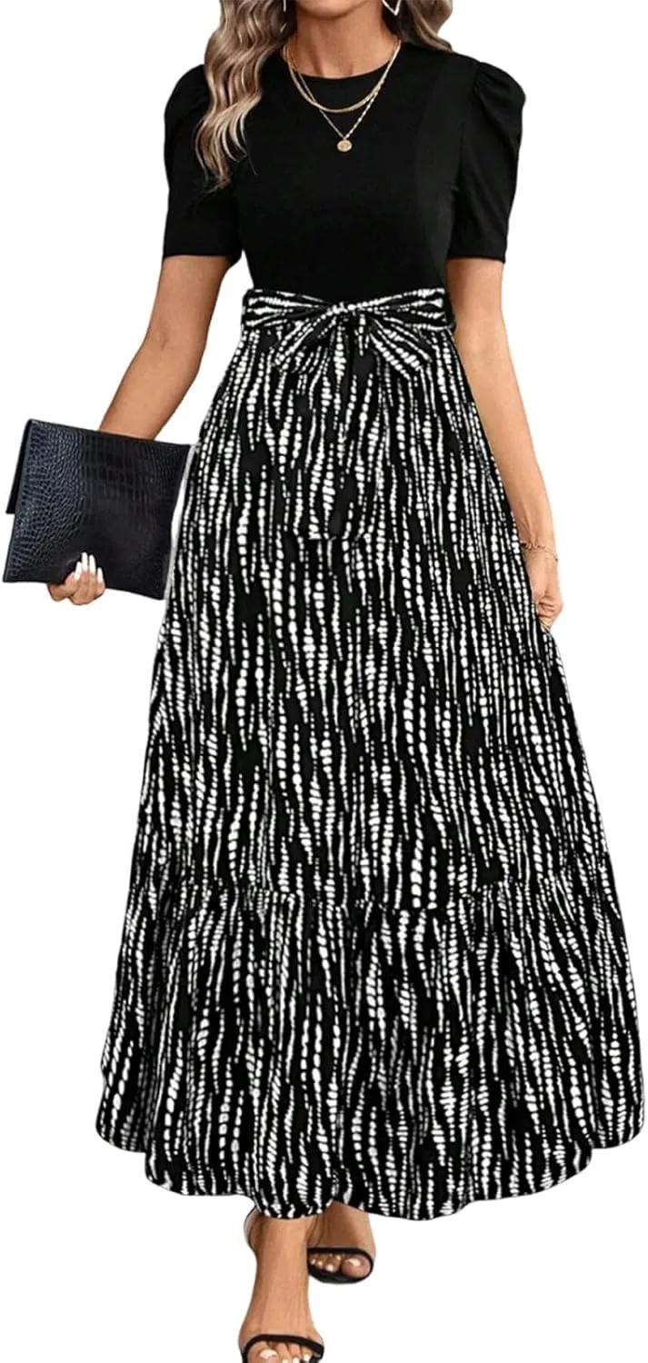 Maxi Dresses for Women 2025,Patchwork Womens Easter Dresses Wedding Guest Formal Spring Summer Wrap Dress for Women