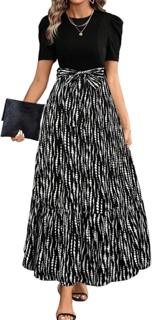 Maxi Dresses for Women 2025,Patchwork Womens Easter Dresses Wedding Guest Formal Spring Summer Wrap Dress for Women