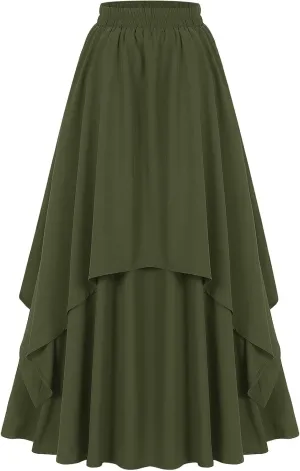Maxi Skirt for Women Summer Boho Elastic High Waist Pleated A-Line Flowy Ruffle Table Skirts for Rectangle Tables 8ft
