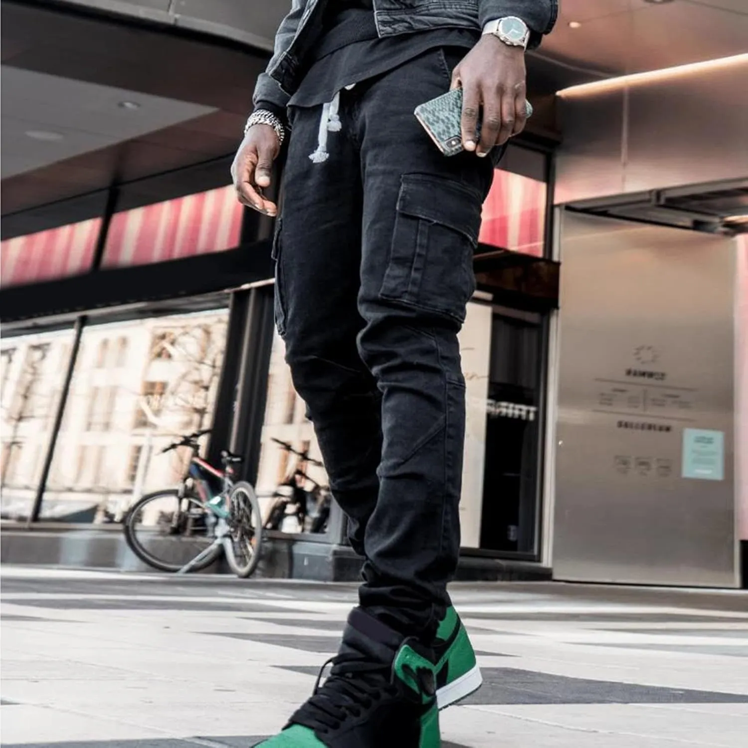 Men Slim Zipper Denim Jeans Pants Pure Colour Jean with Zipper Pockets Jean Trouser Solid Fashion Straight Leg Jeans