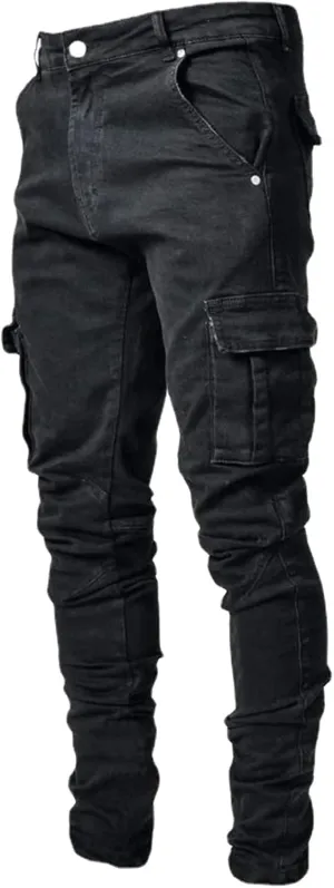 Men Slim Zipper Denim Jeans Pants Pure Colour Jean with Zipper Pockets Jean Trouser Solid Fashion Straight Leg Jeans