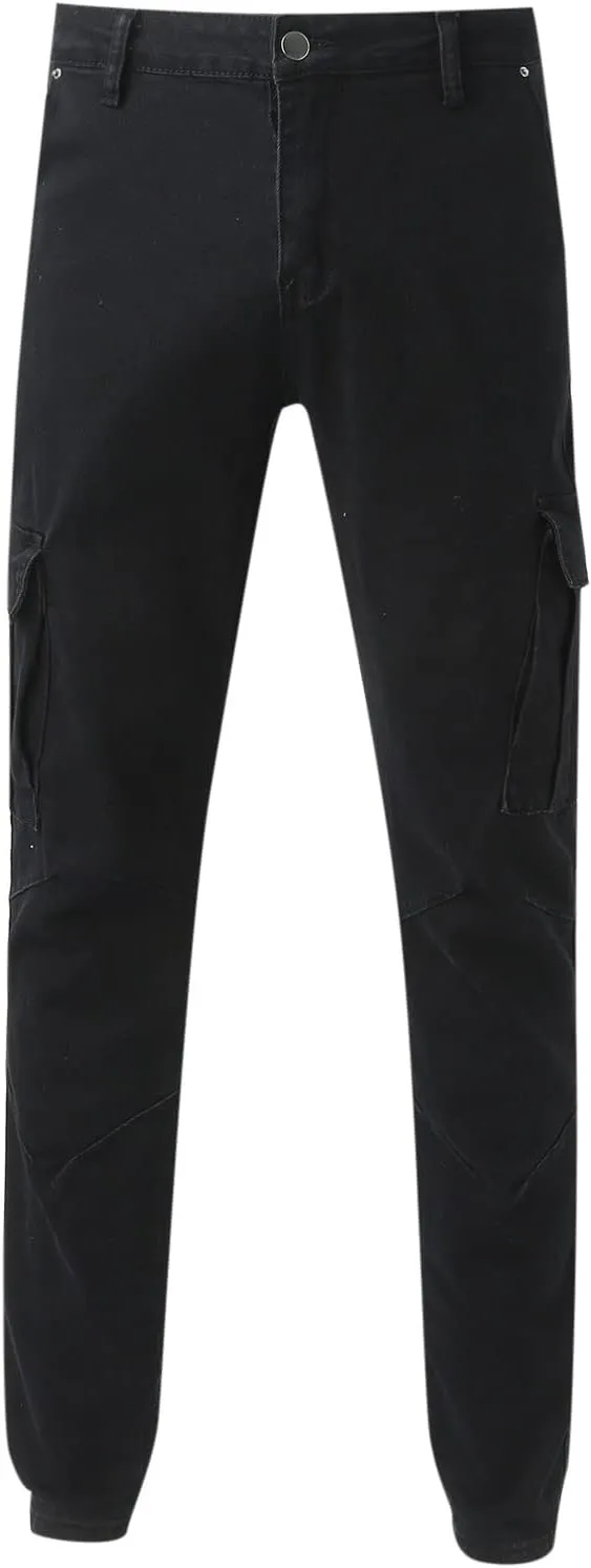 Men Slim Zipper Denim Jeans Pants Pure Colour Jean with Zipper Pockets Jean Trouser Solid Fashion Straight Leg Jeans