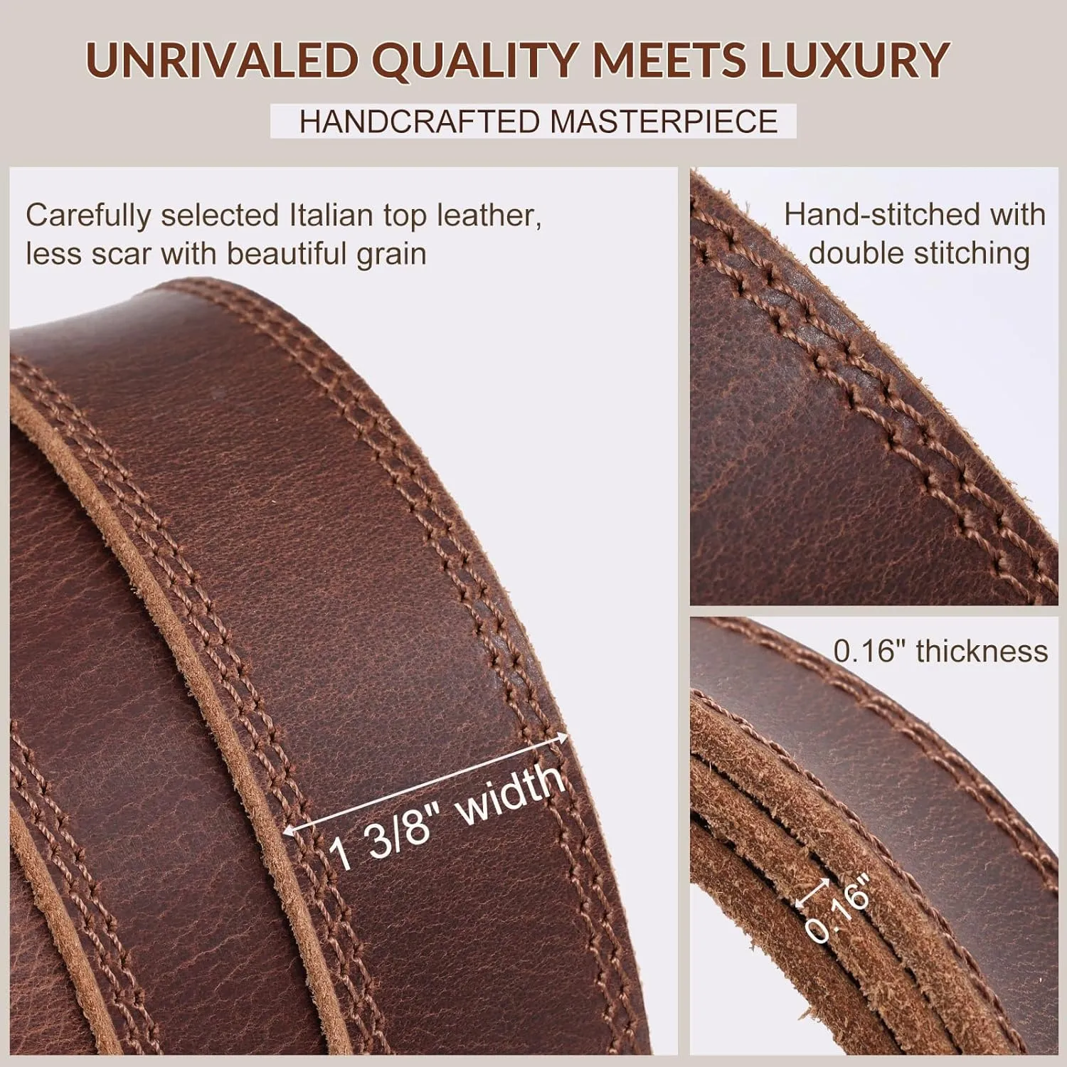 Mens Belts Leather, Full Grain Leather Handmade Belt with Bull Ratchet Buckle, Italian Real Solid Top genuine Leather