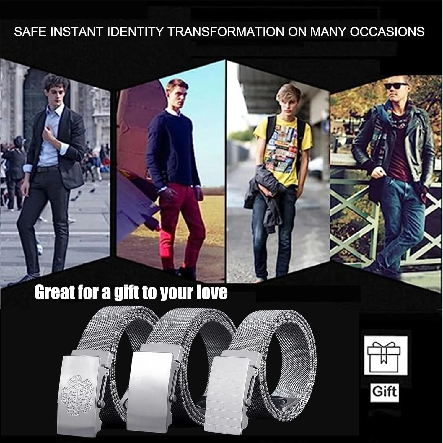 Men's Belts Stainless Steel,No Leather Ratchet Metal Braided Magnetic Dress Belt with Roller Buckle