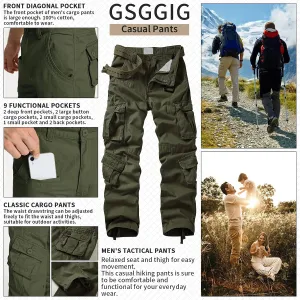 Men's Cargo Pants, Casual Outdoor Camo Pants, Relaxed Fit Work Pants with Multi Pockets