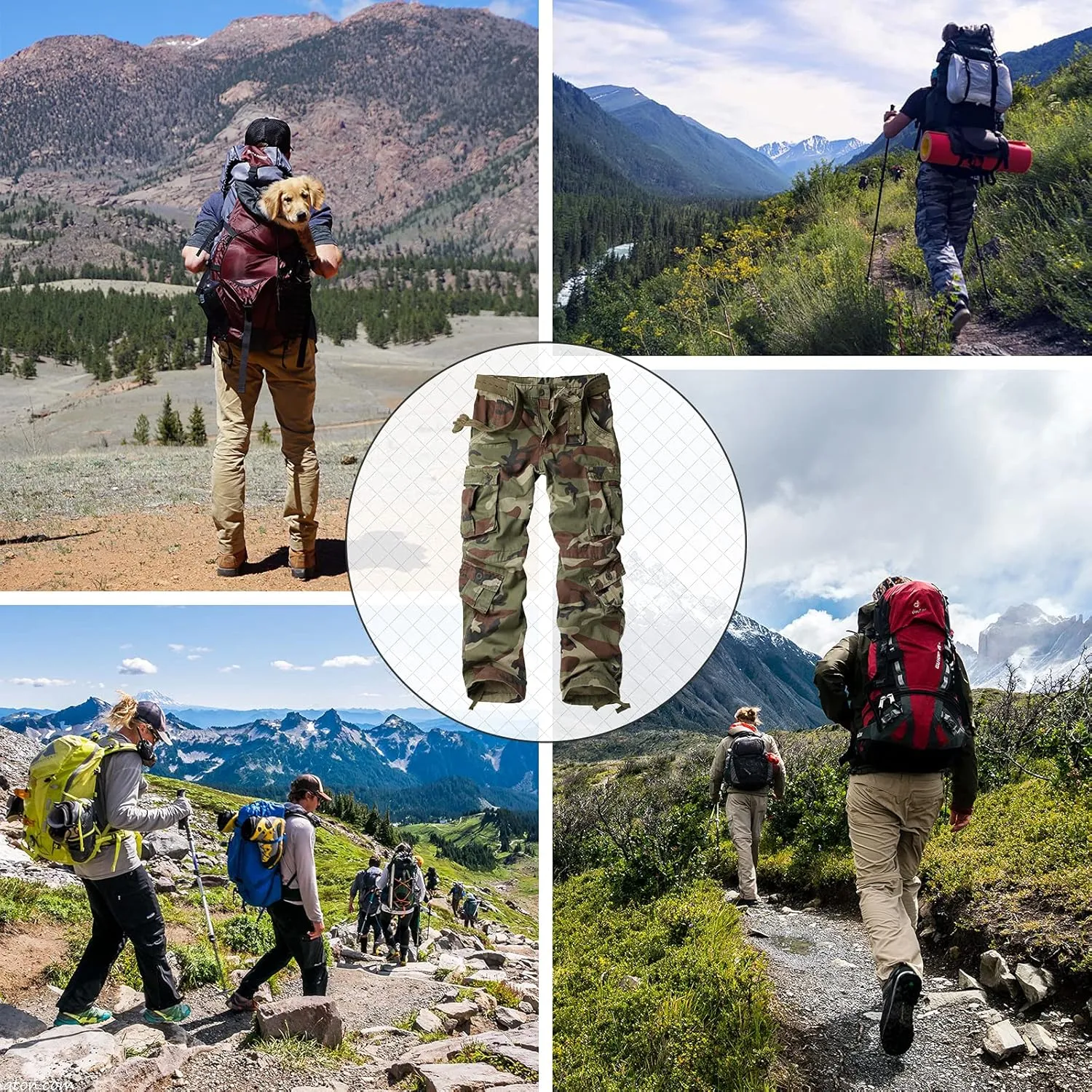 Men's Cargo Pants, Casual Outdoor Camo Pants, Relaxed Fit Work Pants with Multi Pockets