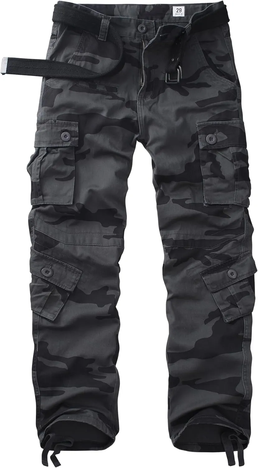Men's Cargo Pants, Casual Outdoor Camo Pants, Relaxed Fit Work Pants with Multi Pockets