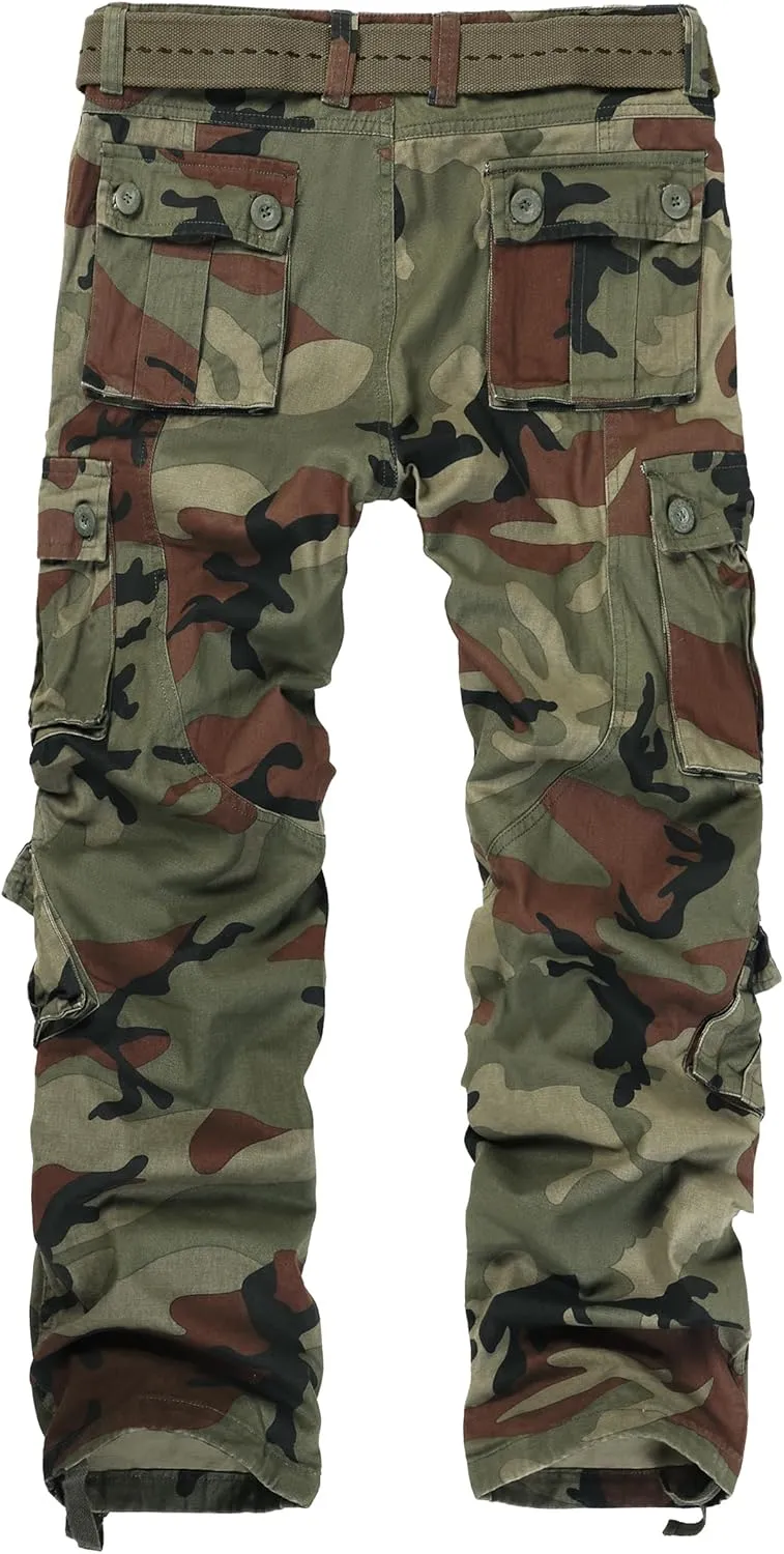 Men's Cargo Pants, Casual Outdoor Camo Pants, Relaxed Fit Work Pants with Multi Pockets