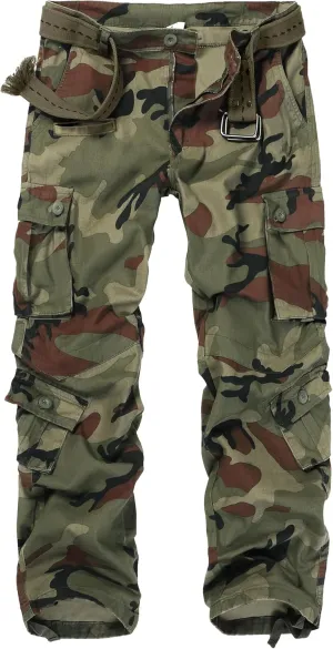 Men's Cargo Pants, Casual Outdoor Camo Pants, Relaxed Fit Work Pants with Multi Pockets