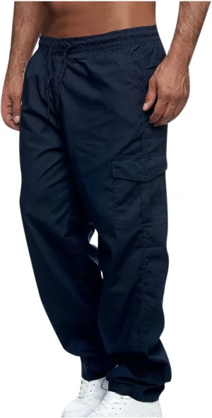 Mens Cargo Pants with Multi-Pockets Elastic Waisted Sports Pants Casual Outdoor Running Jogger Trousers Streetwear