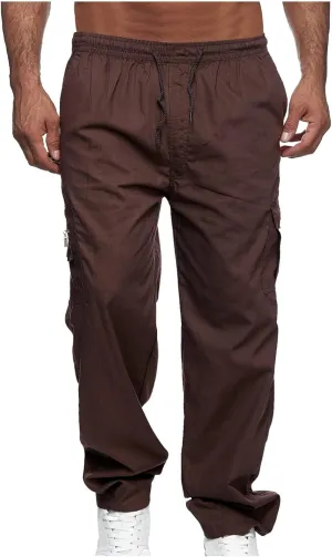Mens Cargo Pants with Multi-Pockets Elastic Waisted Sports Pants Casual Outdoor Running Jogger Trousers Streetwear