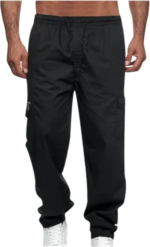 Mens Cargo Pants with Multi-Pockets Elastic Waisted Sports Pants Casual Outdoor Running Jogger Trousers Streetwear