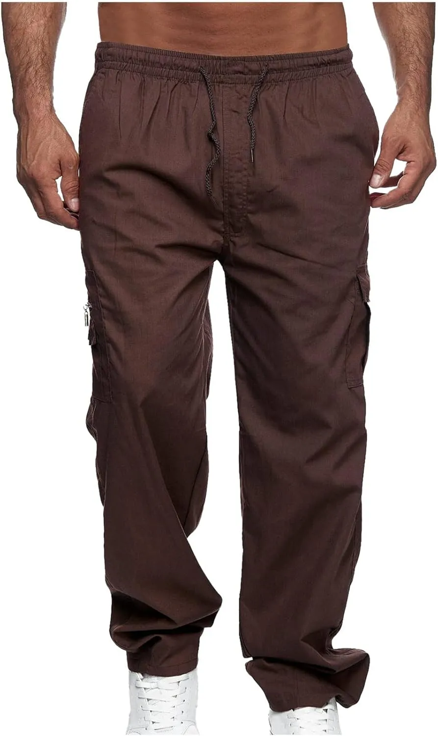 Mens Cargo Pants with Multi-Pockets Elastic Waisted Sports Pants Casual Outdoor Running Jogger Trousers Streetwear