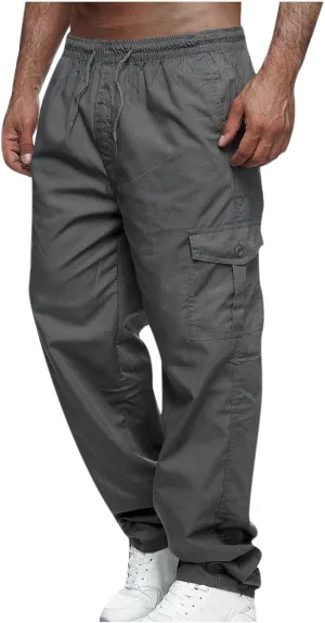 Mens Cargo Pants with Multi-Pockets Elastic Waisted Sports Pants Casual Outdoor Running Jogger Trousers Streetwear