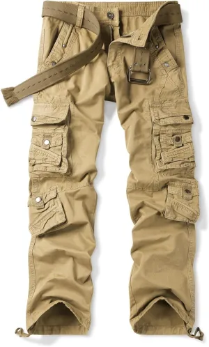 Men's Casual Cargo Cotton Relaxed Fit Tactical Outdoor Work Pants with Multi-Pockets