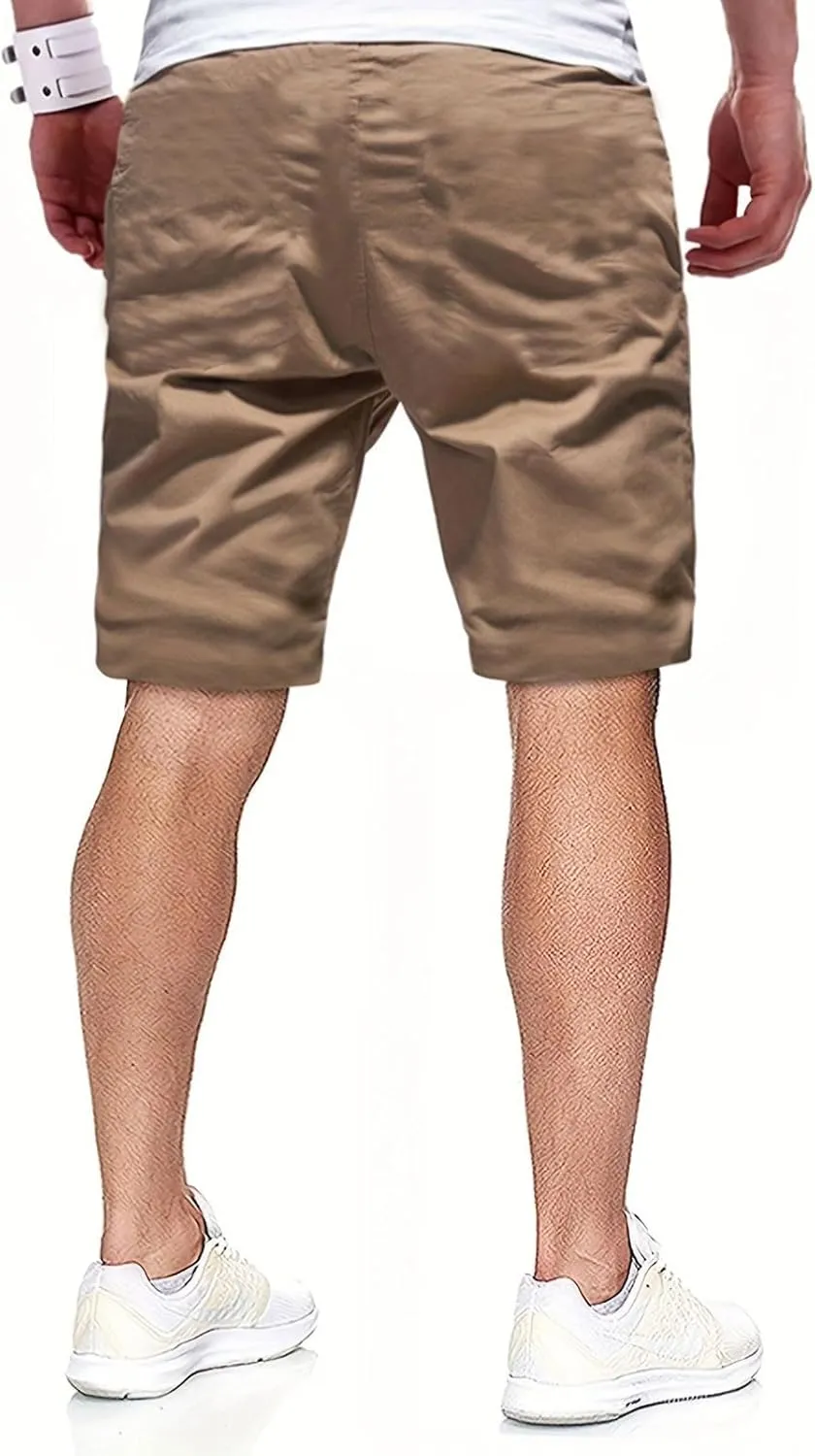 Men's Casual Shorts Drawstring Twill Chino Golf Shorts Elastic Waist Lightweight Summer Beach Stretch Trousers