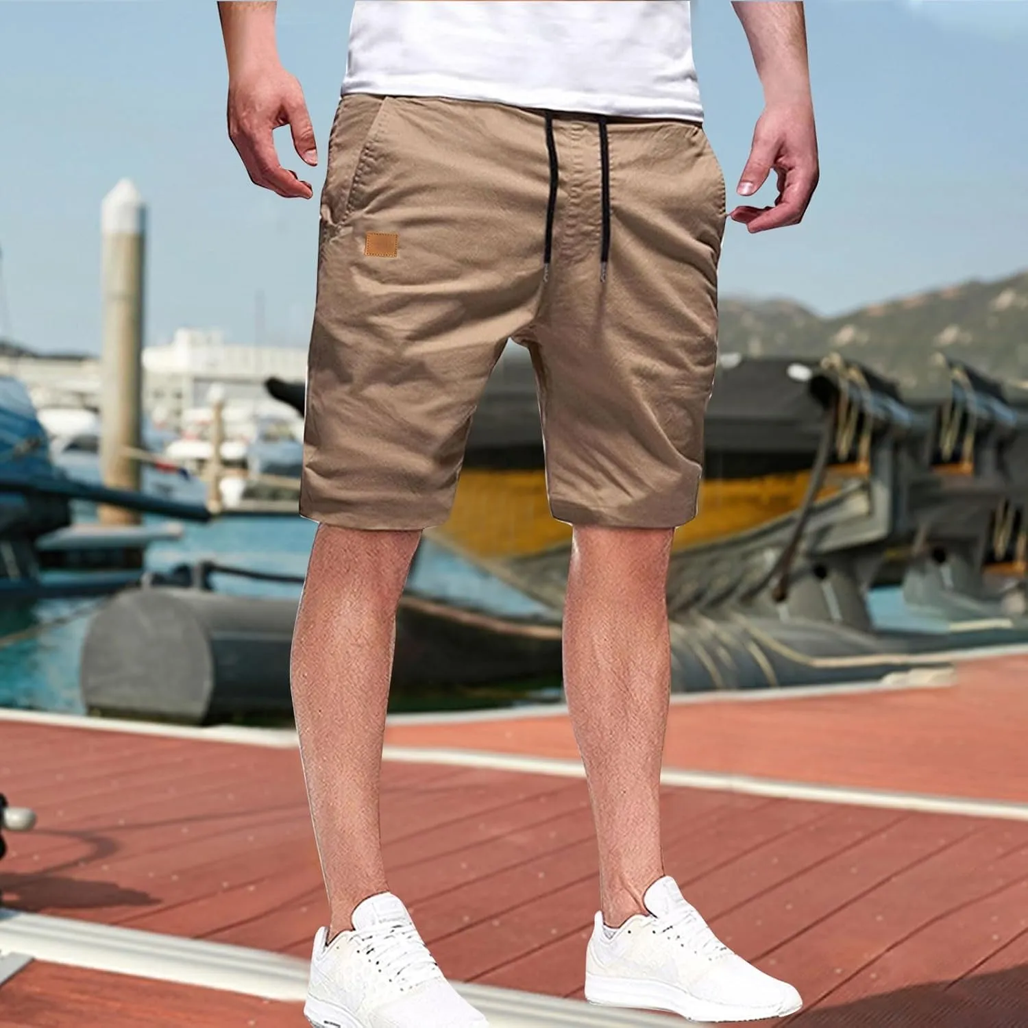 Men's Casual Shorts Drawstring Twill Chino Golf Shorts Elastic Waist Lightweight Summer Beach Stretch Trousers