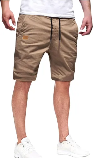 Men's Casual Shorts Drawstring Twill Chino Golf Shorts Elastic Waist Lightweight Summer Beach Stretch Trousers