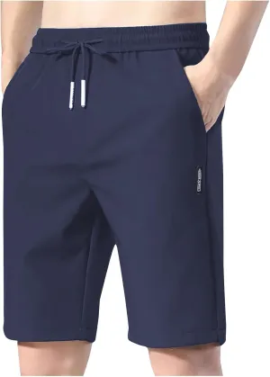 Mens Ice Silk Running Shorts Quick Dry Athletic Shorts Summer Casual Drawstring Sports Shorts with Pockets