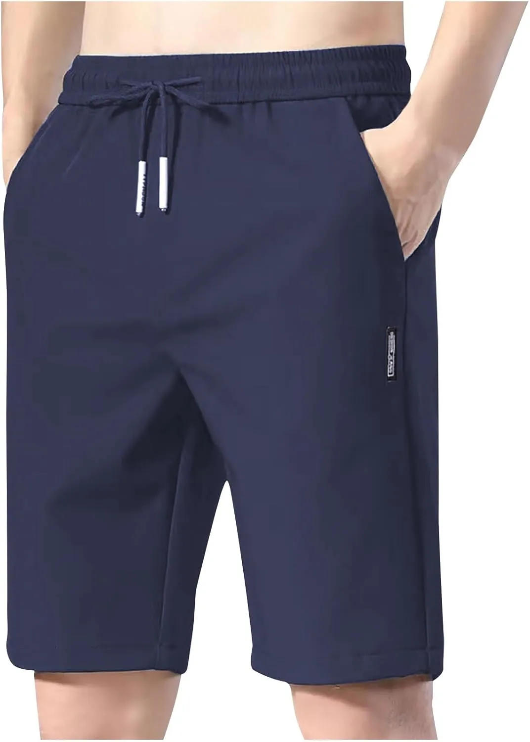 Mens Ice Silk Running Shorts Quick Dry Athletic Shorts Summer Casual Drawstring Sports Shorts with Pockets