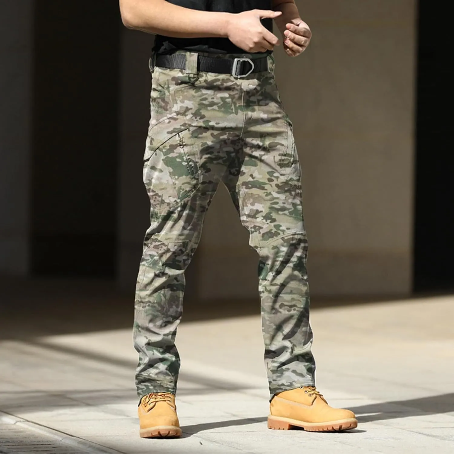Men's Lightweight Cargo Pants Straight Leg Athletic Tactical Joggers Relaxed Fit Overalls Hiking Work Trousers