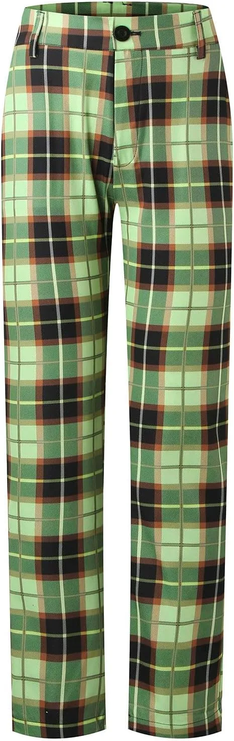 Men's Plaid Dress Pants Skinny Slim Fit Tapered Pants Stretch Chino Pants Checked Office Prom Trousers with Pockets