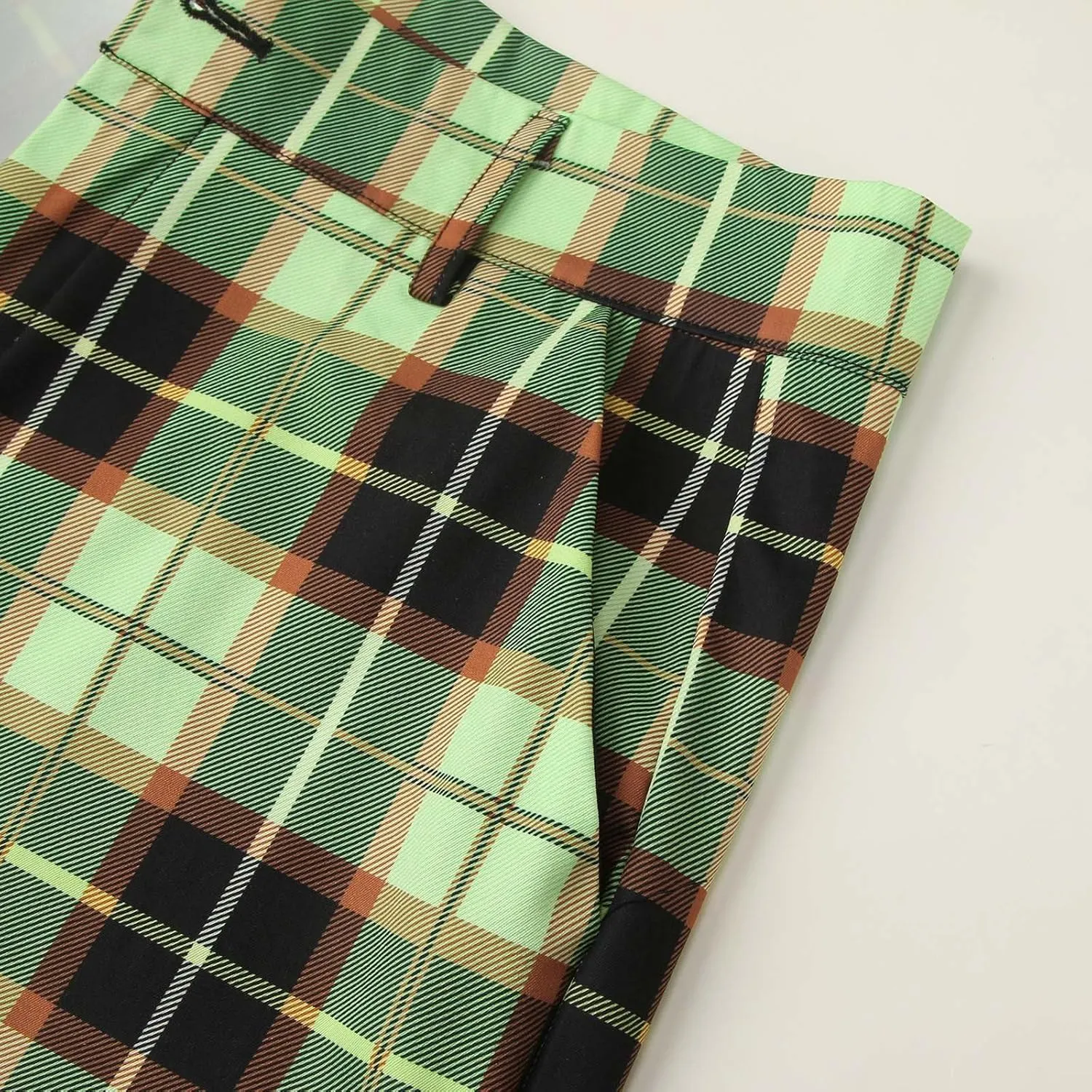 Men's Plaid Dress Pants Skinny Slim Fit Tapered Pants Stretch Chino Pants Checked Office Prom Trousers with Pockets