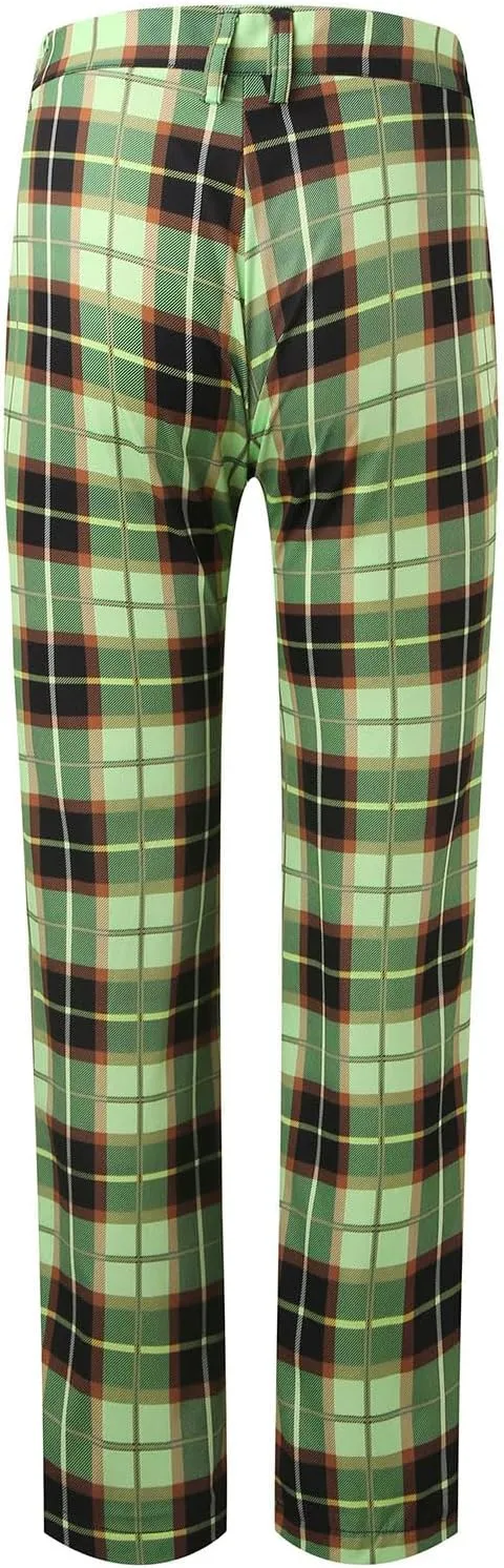 Men's Plaid Dress Pants Skinny Slim Fit Tapered Pants Stretch Chino Pants Checked Office Prom Trousers with Pockets