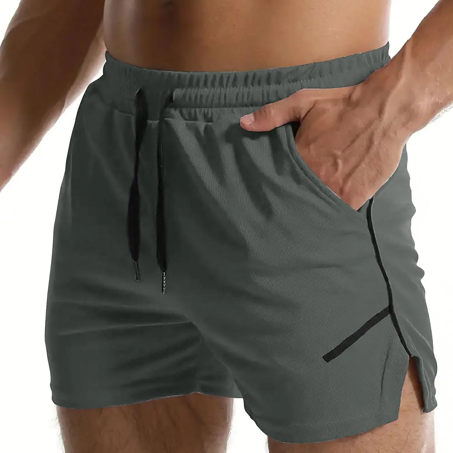 Men's Running Athletic Shorts Split Workout Gym Tennis Shorts Quick Dry Lightweight Active Shorts Loose Pocket Shorts