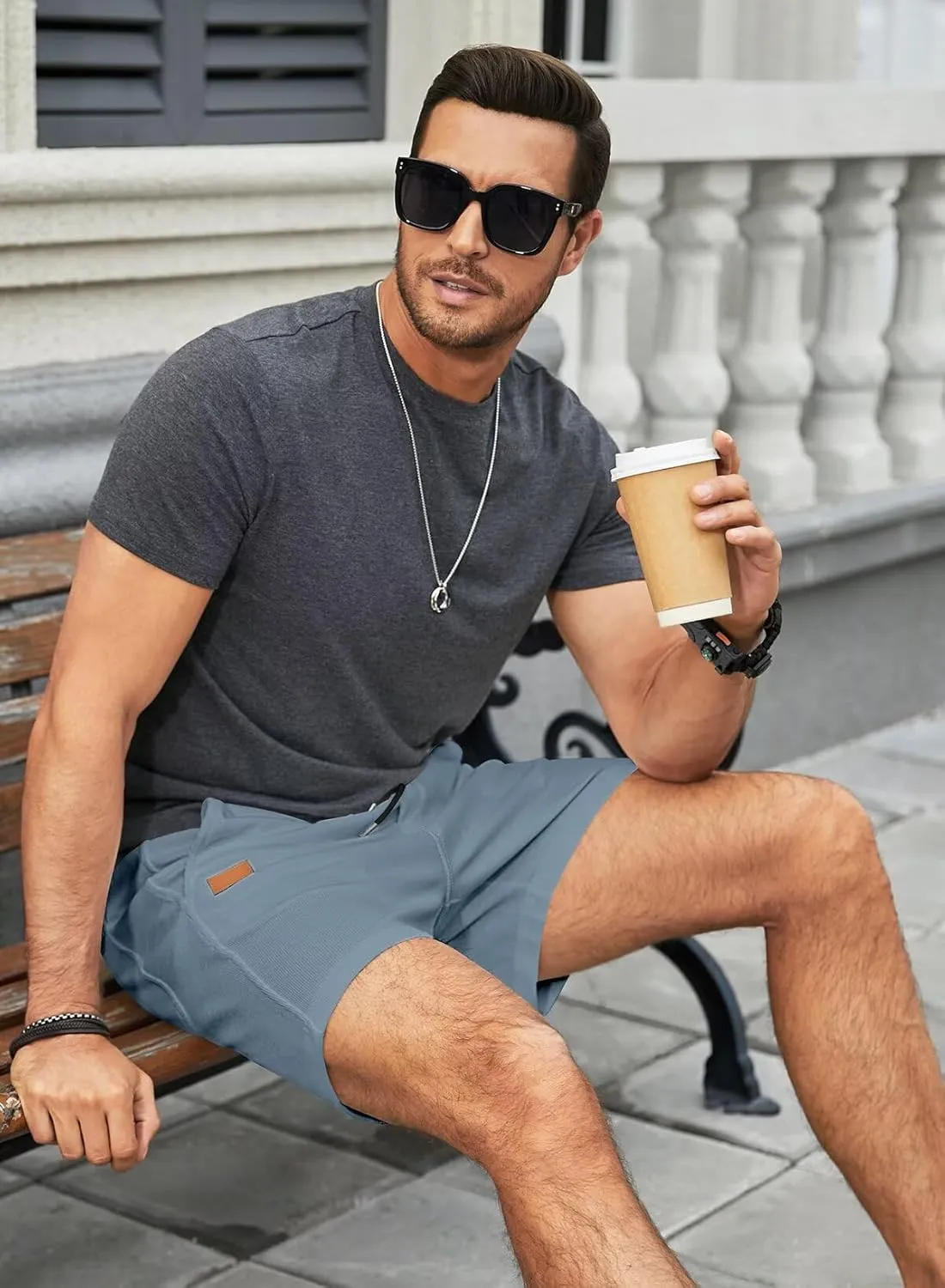 Mens Shorts Casual Waffle Elastic Waistc Drawstring 7" Shorts Summer Beach Lightweight Shorts with Pockets