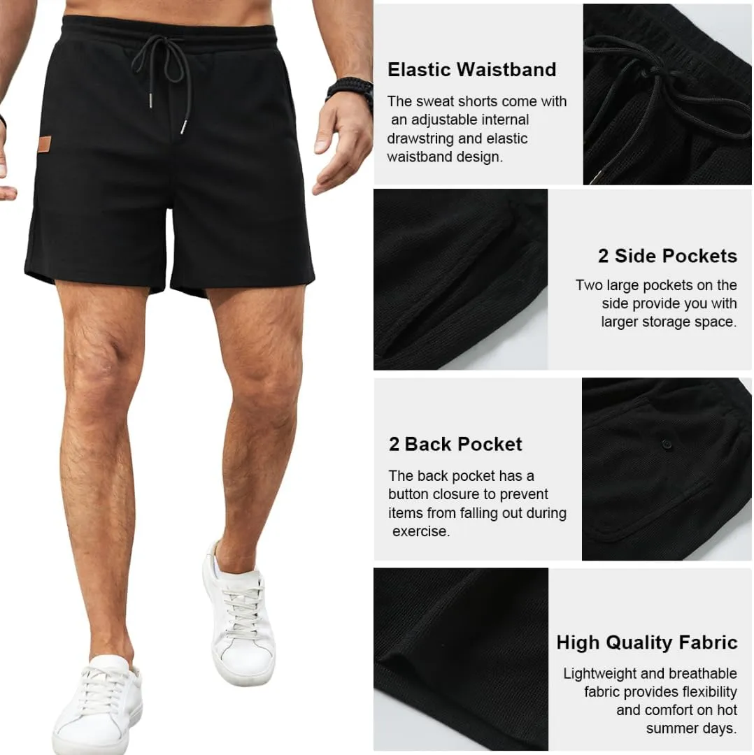 Mens Shorts Casual Waffle Elastic Waistc Drawstring 7" Shorts Summer Beach Lightweight Shorts with Pockets