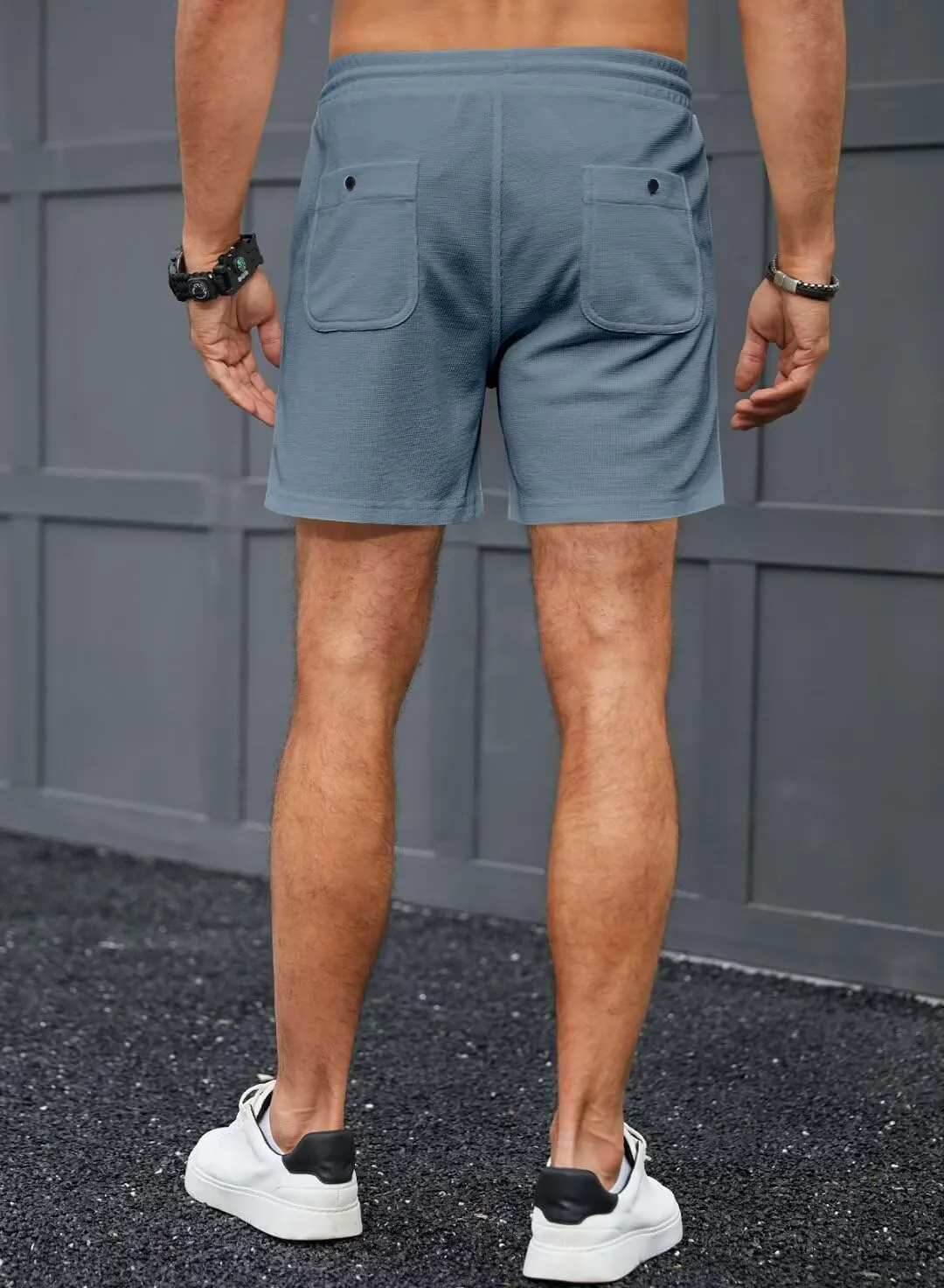 Mens Shorts Casual Waffle Elastic Waistc Drawstring 7" Shorts Summer Beach Lightweight Shorts with Pockets