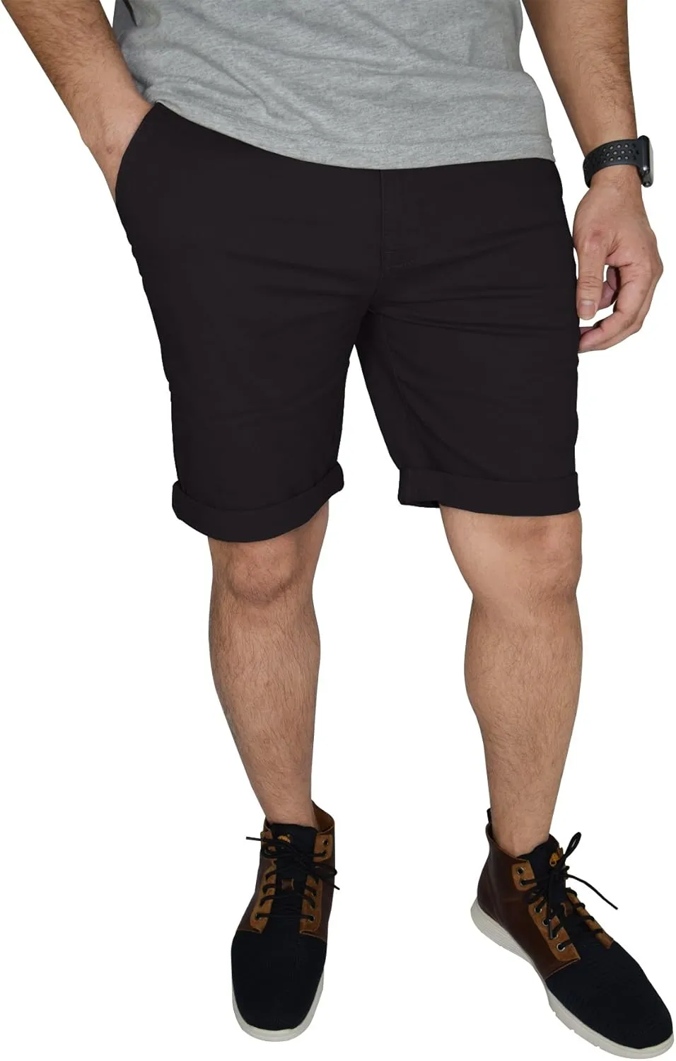 Mens Stretch Chino Shorts Casual Flat Front Slim Fit Shorts Spandex Half Pant…