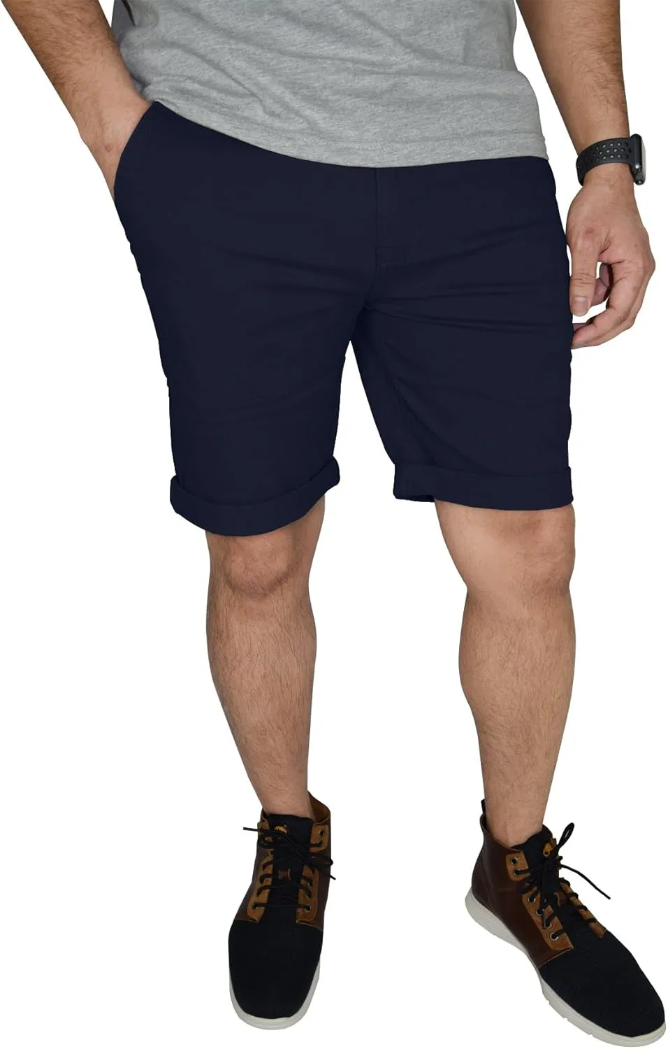 Mens Stretch Chino Shorts Casual Flat Front Slim Fit Shorts Spandex Half Pant…