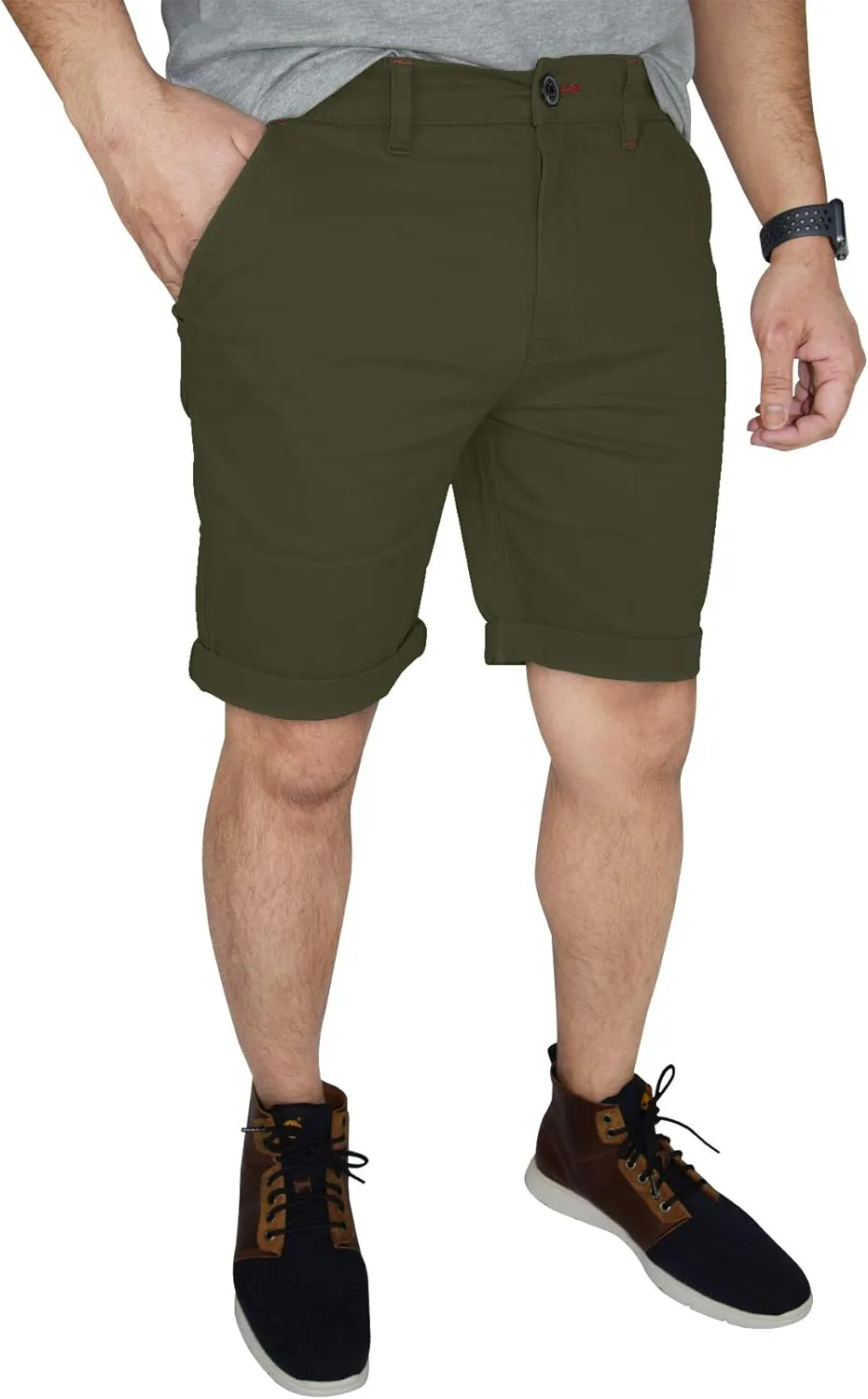 Mens Stretch Chino Shorts Casual Flat Front Slim Fit Shorts Spandex Half Pant…