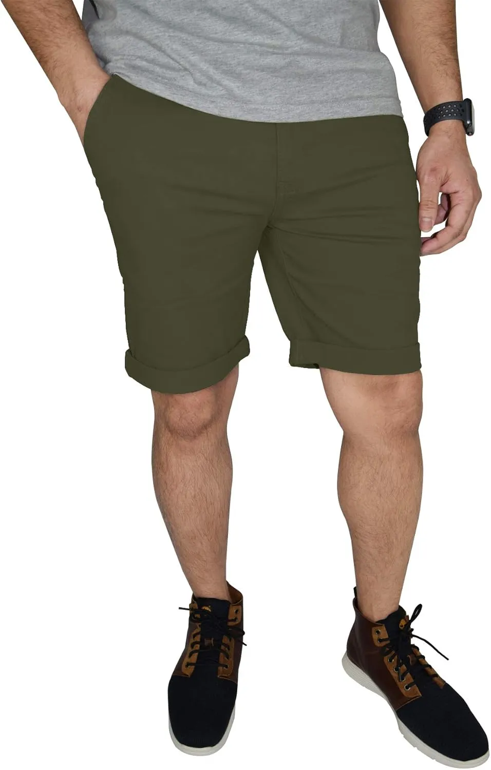 Mens Stretch Chino Shorts Casual Flat Front Slim Fit Shorts Spandex Half Pant…