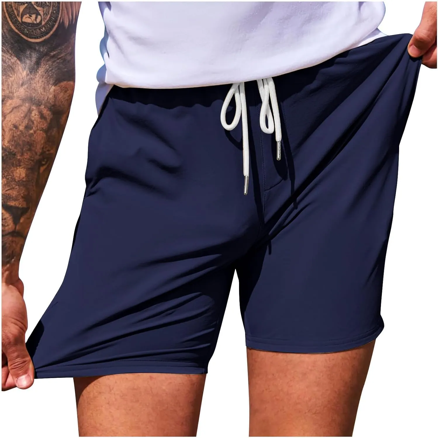 Men's Summer Casual Sports Shorts Drawstring Stretch Waist Quick Dry Beach Athletic Shorts with Pockets