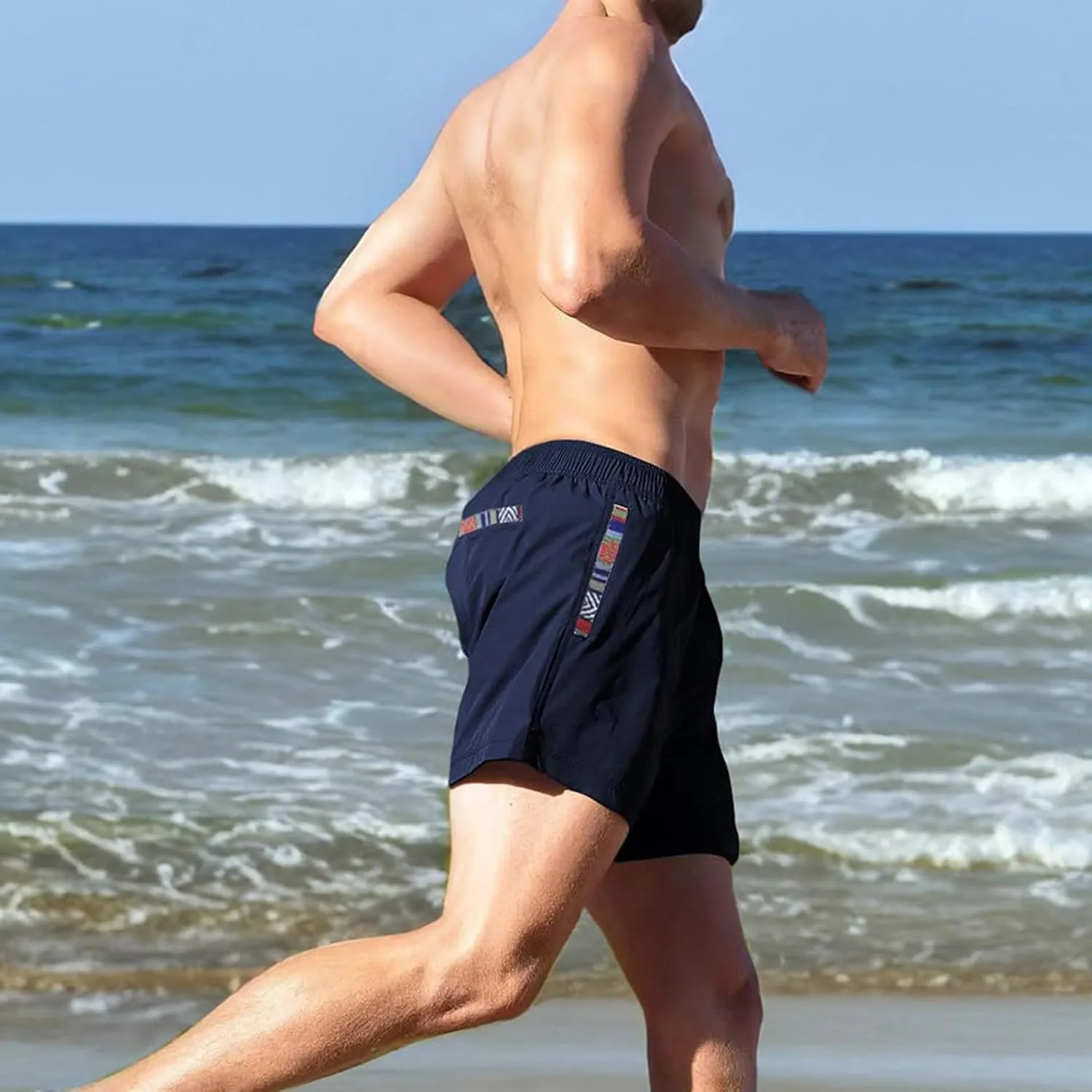 Men's Summer Casual Sports Shorts Drawstring Stretch Waist Quick Dry Beach Athletic Shorts with Pockets