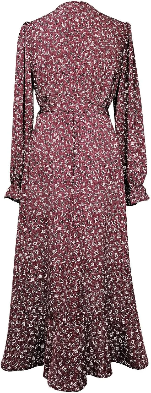 Midi Dresses for Women Casual Boho Floral V Neck Long Sleeve Long Evening Dress Cocktail Party Maxi Wedding Dresses