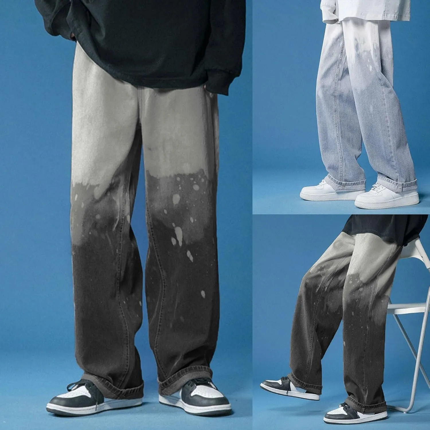 MIDOO Jeans Pants for Men Baggy Casual Aesthetic Jeans Straight Leg Pants Lightweight Loose Stretch Denim Pants Trousers