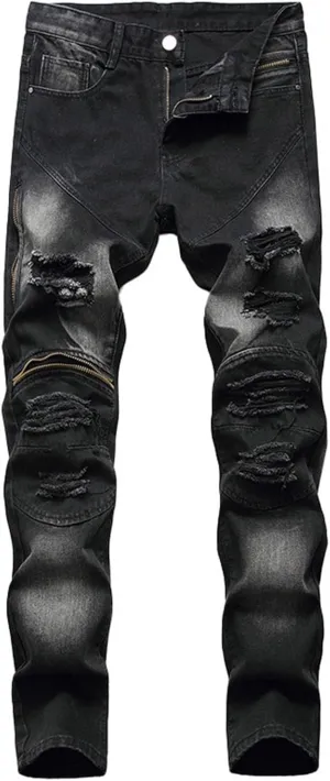 MIDOO Ripped Jeans Men Baggy Comfort Flex Waist Casual Denim Pants Pockets Stretch Comfy Work Jeans Tapered Leg Trousers